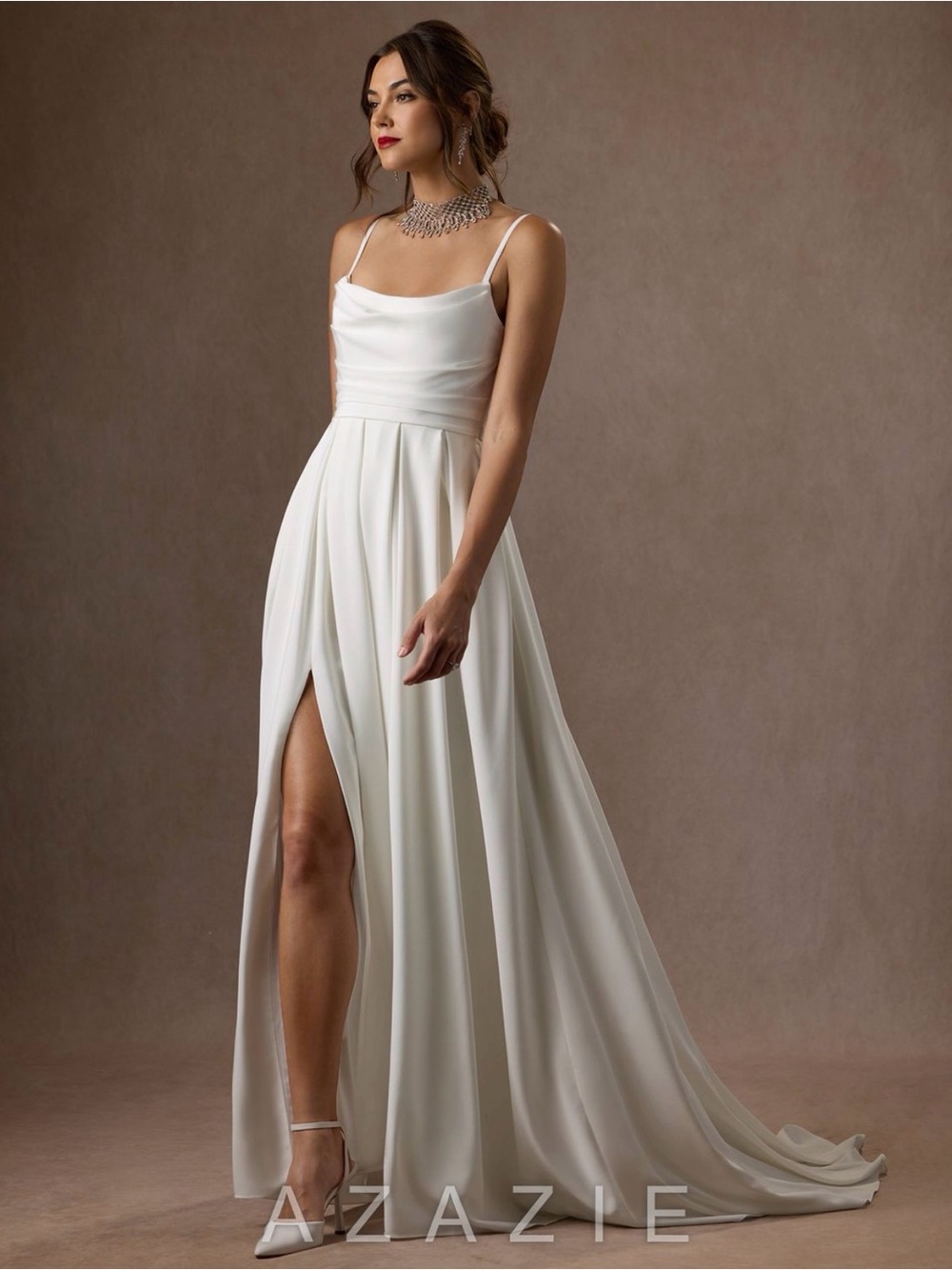 Elegant White Bridal Gown with Side Slit - Picture 4 of 5